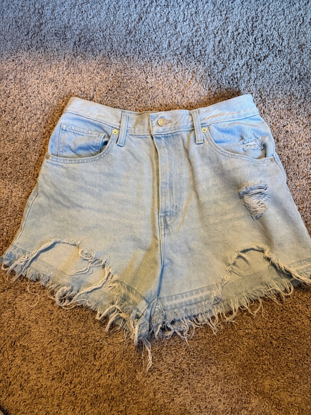 Levi's Light Blue Frayed High-Rise Denim Shorts